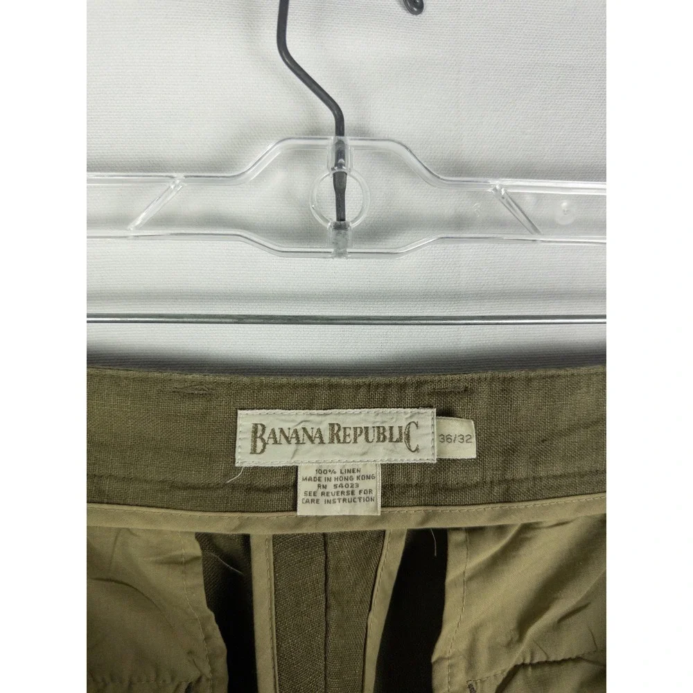 VTG Banana Republic Linen Pleated Trouser Pants Mens 36x32 Olive Green Old Money